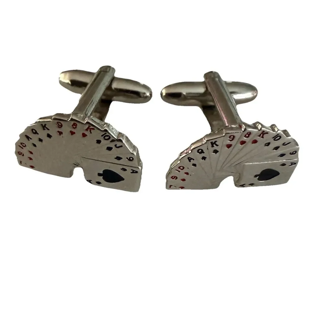 Men's Classic Playing Card Cuff links Silver Tone Ace Of Spades Front Card